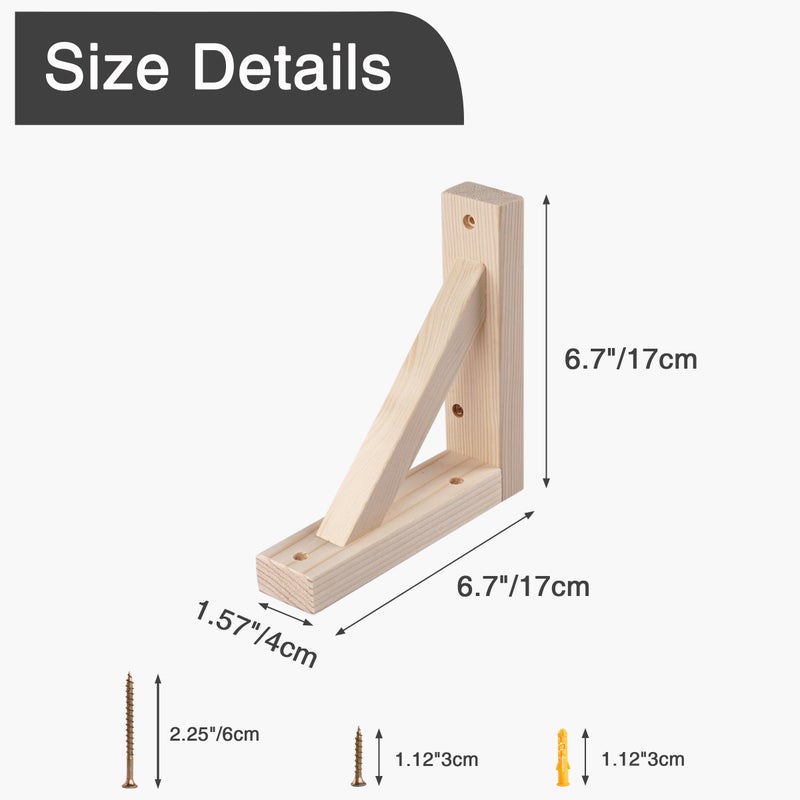 OVOV 2 Pack Wall Mount Wood Shelf Bracket Triangle Wooden Shelf Brackets for Plank Sconce Plug in Pendant Lamp Decorative DIY Wooden Bracket Include Mounting Screws 7 Inch - Image 3